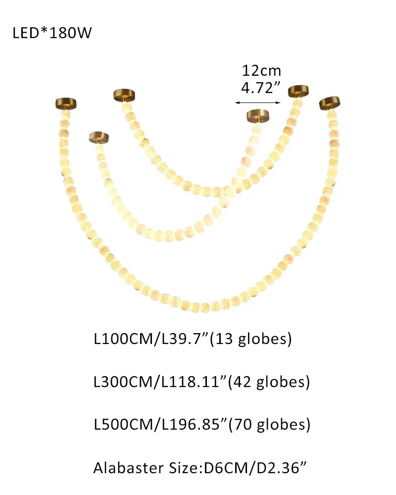 High Lighting Foyer Luxury Custom Ceiling Peal Chandelier with cluster alabaster globes for 3 chains 126 globes-L100+L300+L500CM L40"+L118"+L197" Brass + White Modern Pendant lamp
