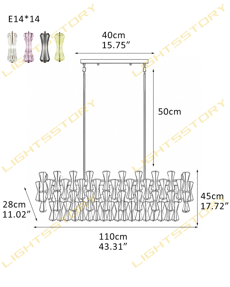 LightsStory Linear Murano Glass Chandelier - Hand-Blown Glass, Vintage Amber or Gold Trim - Luxury Home Interior Lighting