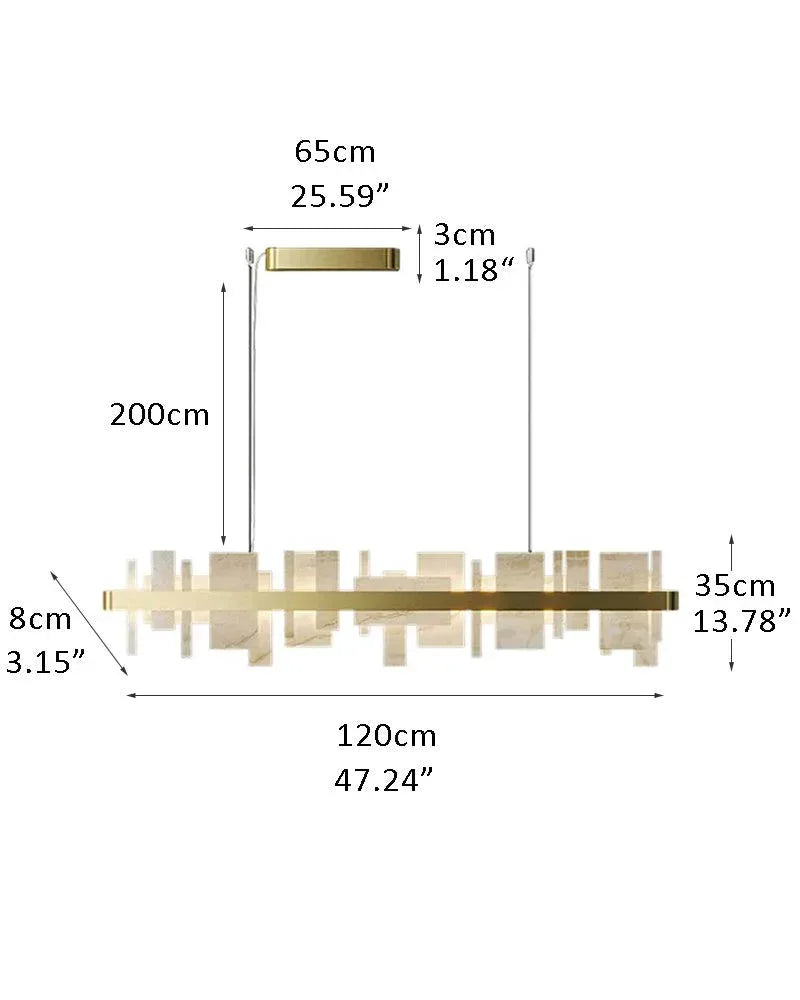 Luxury Marble Slice & Metal Golden Frame Oval Chandeliers | Handcrafted marble L120*W8*H35CM D47"*H14" White + Gold American chandelier