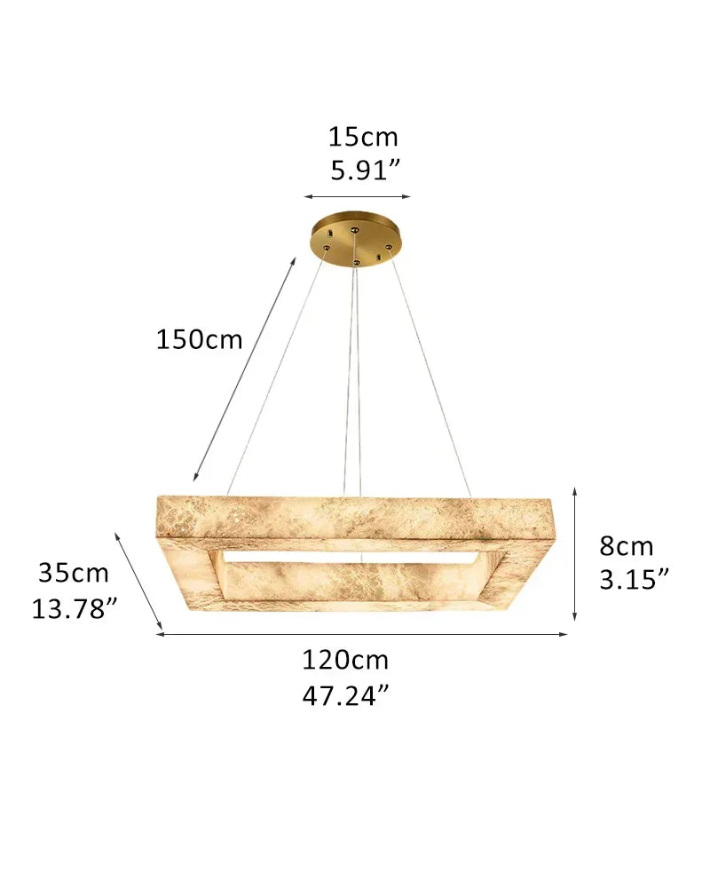 Rectangular Large Alabaster Pendant Lamp Wide 48" for kitchen Island | 80W L-L120*W35*H8CM L47.24“*13.78"*H3.15" White + Gold American Vintage chandelier lamp