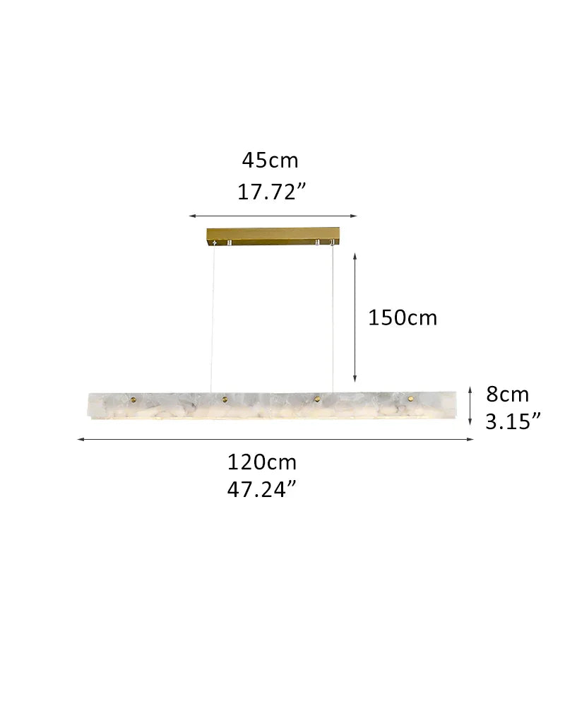 Scandinavian Natural Marble Long Strip Linear Pendant Light for Kitchen Island living room L120*H8CM L47.24*H3.15" White + Gold Modern Pendant lamp