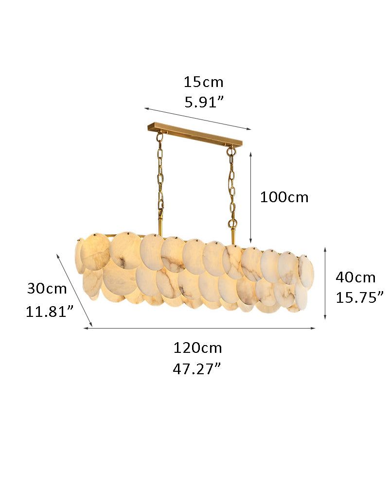 Large LED chandelier with Spanish marble shell, dimensions 100cm length, 120cm width.