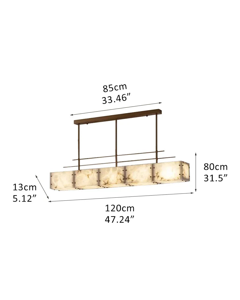 American Coastal Large Alabaster Rectangular Chandelier Lacured Brass Framework L120*W13*H80CM L47.24“*W5.12"*H31.5" Brass + White American Vintage chandelier lamp