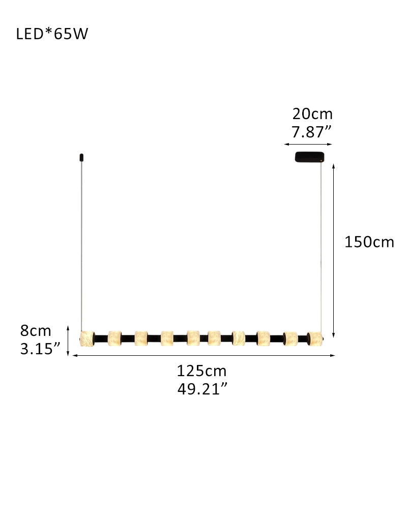 Modern Roller Alabaster Ring LED 120cm Black Strip Linear Pendant Light Wide 41" for dining room