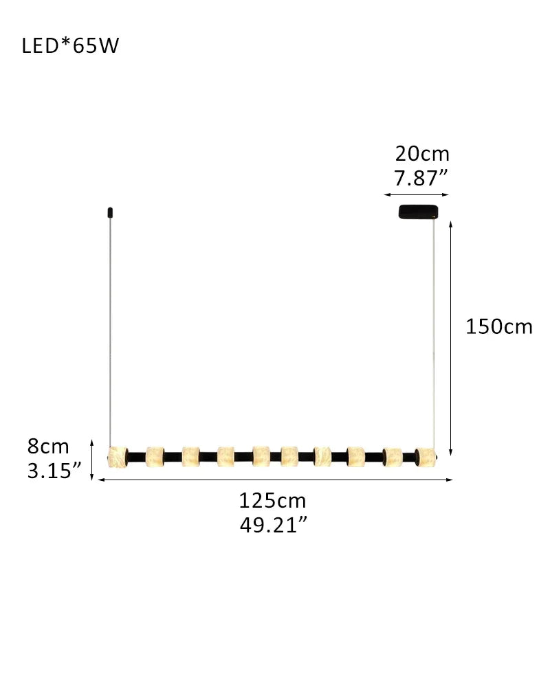 Modern Roller Alabaster Ring LED 120cm Black Strip Linear Pendant Light Wide 41" for dining room 10 light - L125*H8CM L49.2"*H3" White + Black Modern Pendant lamp