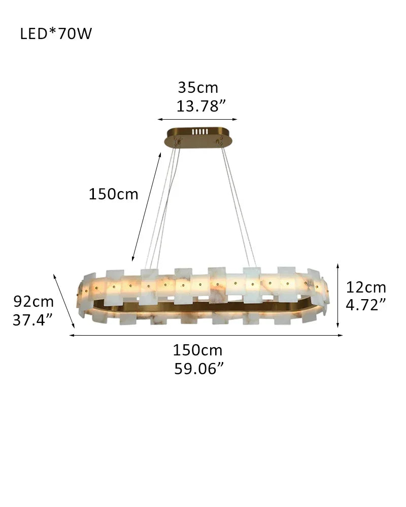 Antique Brass Ring Frame Round Halo Alabaster Modern Lighting Chandelier Wide 31" L150*W35*H12CM L59"*W13.8"*H4.7" White + Brass Luxury Modern Chandelier