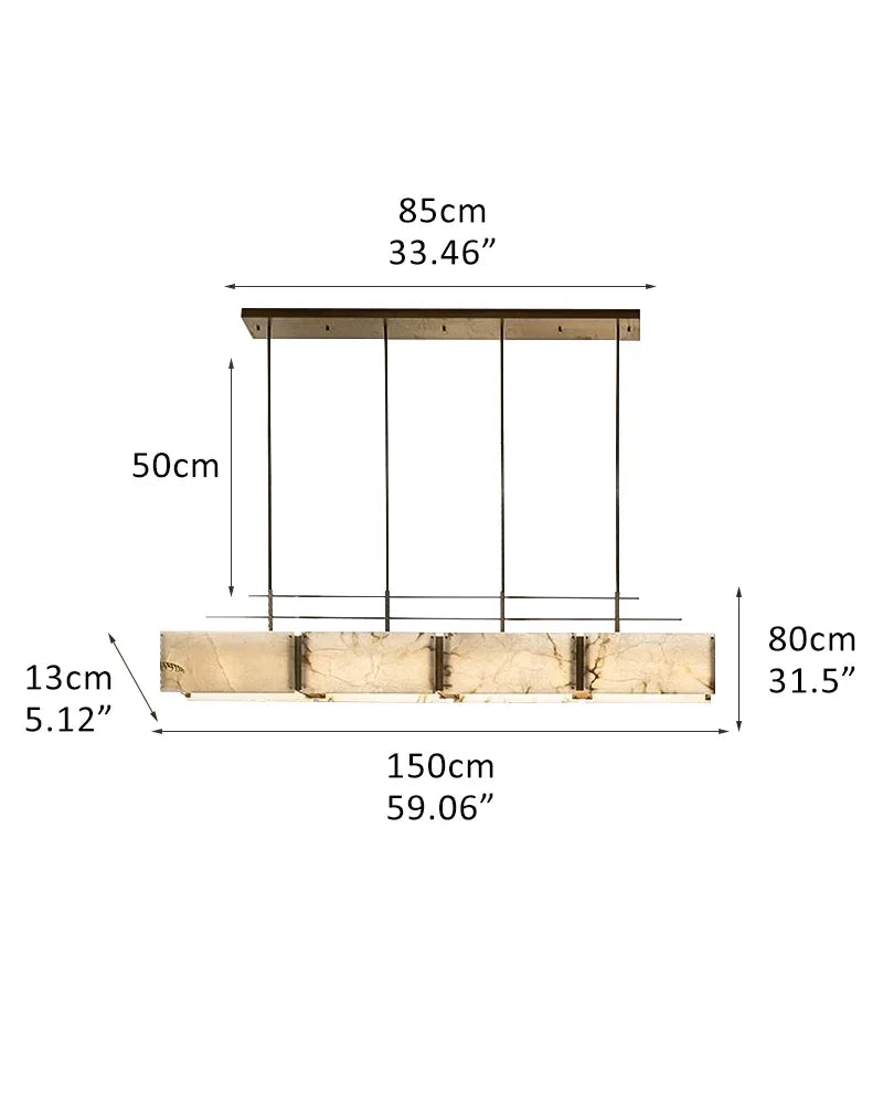 American Coastal Large Alabaster Rectangular Chandelier Lacured Brass Framework L150*W13*H80CM L59.06“*W5.12"*H31.5" Brass + White American Vintage chandelier lamp