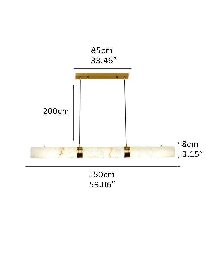 Tubular Bells Alabaster Cylinders Brass LED Pendant Lamp | horizonal & vertical L150*H8CM L59.06*H3.15" White + Brass Vintage Simple Hanging Lamp