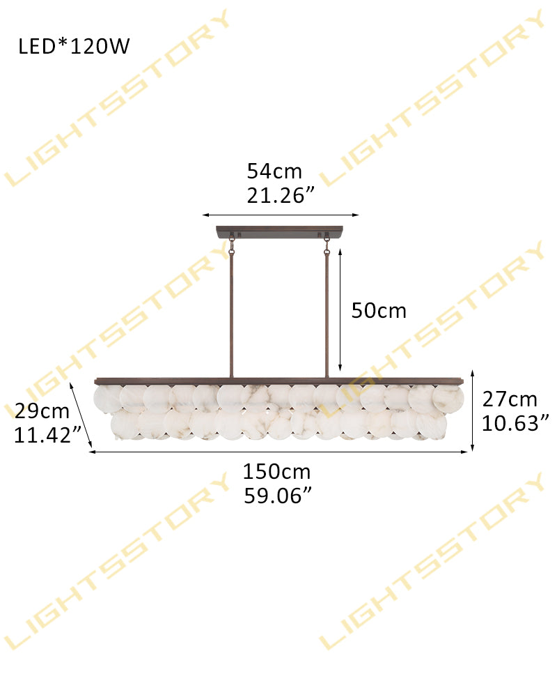Alabaster Concentric Ring Disc Linear Kitchen Island Chandelier - Natural Spanish Alabaster, Heritage Brass Trim - Kitchen Islands & Dining Rooms