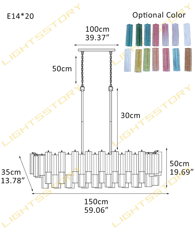 Cortina Murano Glass Amber Blush Ghiaccio Fluted Rods Linear Chandelier - Crystal Clear, Lux Gold Trim - Kitchen Islands & Dining Rooms