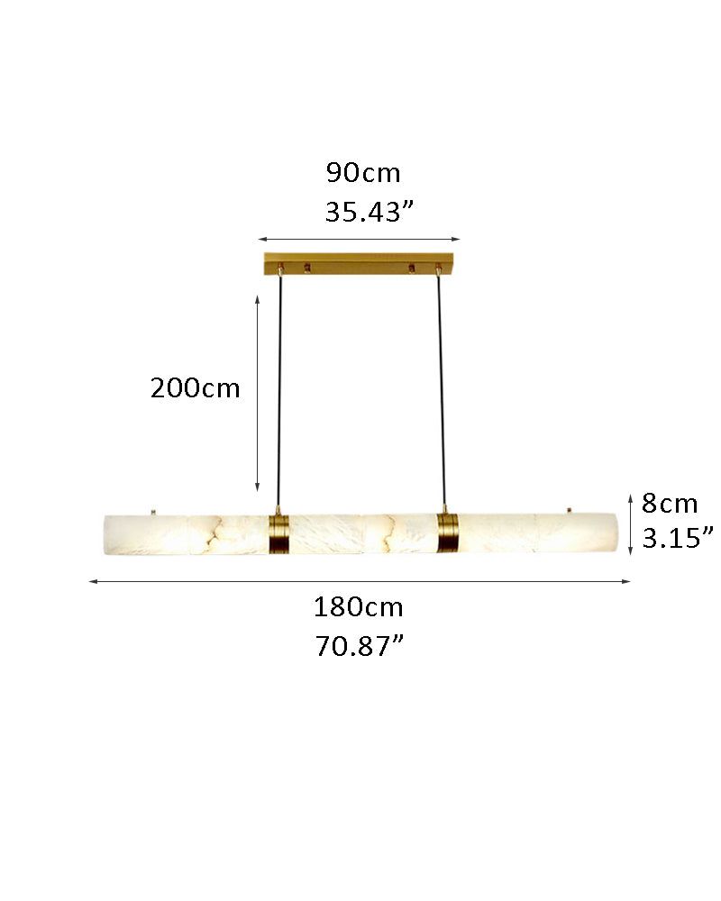 Alabaster LED pendant lamp with brass fixtures, dimensions 180x8cm, hanging elegantly.