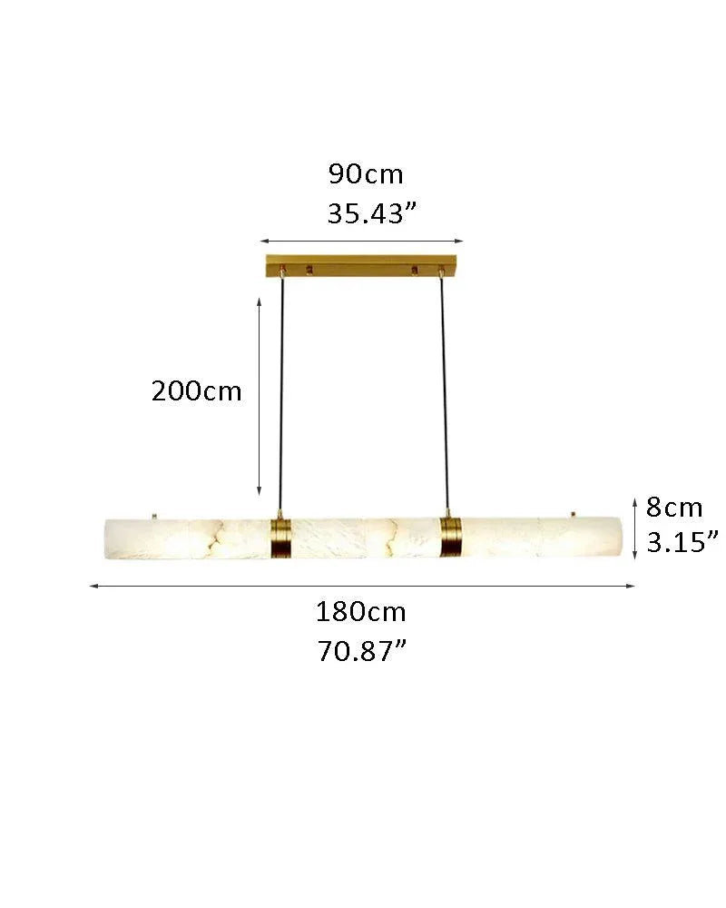 Tubular Bells Alabaster Cylinders Brass LED Pendant Lamp | horizonal & vertical L180*H8CM L70.87*H3.15" White + Brass Vintage Simple Hanging Lamp
