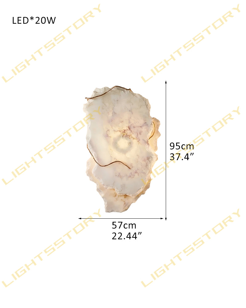 Alabaster Natural Shard Wall Light Sconce - Natural Spanish Alabaster Hand-Cut Shape, Organic Trim - Bedrooms, Hallways & Bathrooms