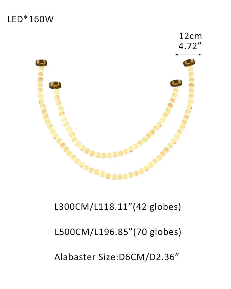 High Lighting Foyer Luxury Custom Ceiling Peal Chandelier with cluster alabaster globes for 3 chains 112 globes-L300+L500CM L118"+L197" Brass + White Modern Pendant lamp