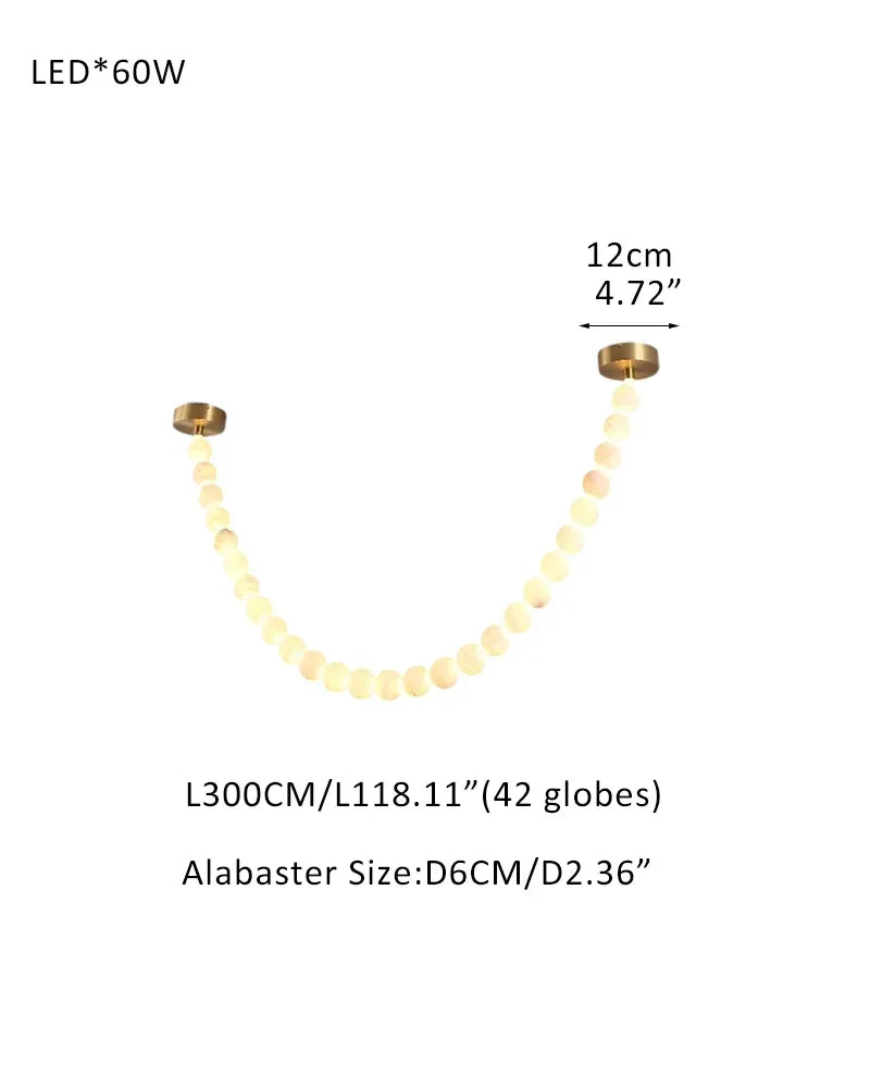 High Lighting Foyer Luxury Custom Ceiling Peal Chandelier with cluster alabaster globes for 3 chains 42 globes-L300CM L118" Brass + White Modern Pendant lamp