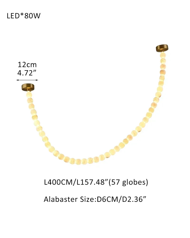 High Lighting Foyer Luxury Custom Ceiling Peal Chandelier with cluster alabaster globes for 3 chains 56 globes-L400CM L157" Brass + White Modern Pendant lamp