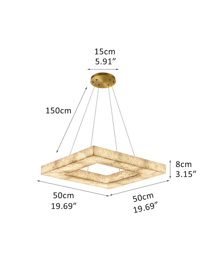 Medium Large LED Dimmable Square Alabaster Ceiling Pendant Lighting for American Loft S-L50*W50*H8CM L19.69“*W19.69“*H3.15"-1 White American Vintage chandelier lamp