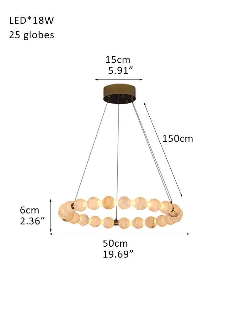 Pearl Alabaster Necklace Round Chandelier 20in 24in 31in 40in | Single Ring 18 globes-L50*H6CM L20"*2" White + Gold Luxury Modern Chandelier