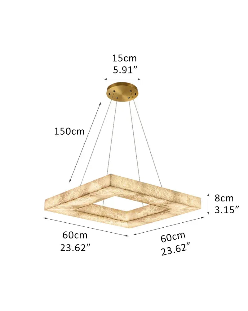 Medium Large LED Dimmable Square Alabaster Ceiling Pendant Lighting for American Loft S-L60*W60*H8CM L23.62“*W23.62“*H3.15"-1 White American Vintage chandelier lamp