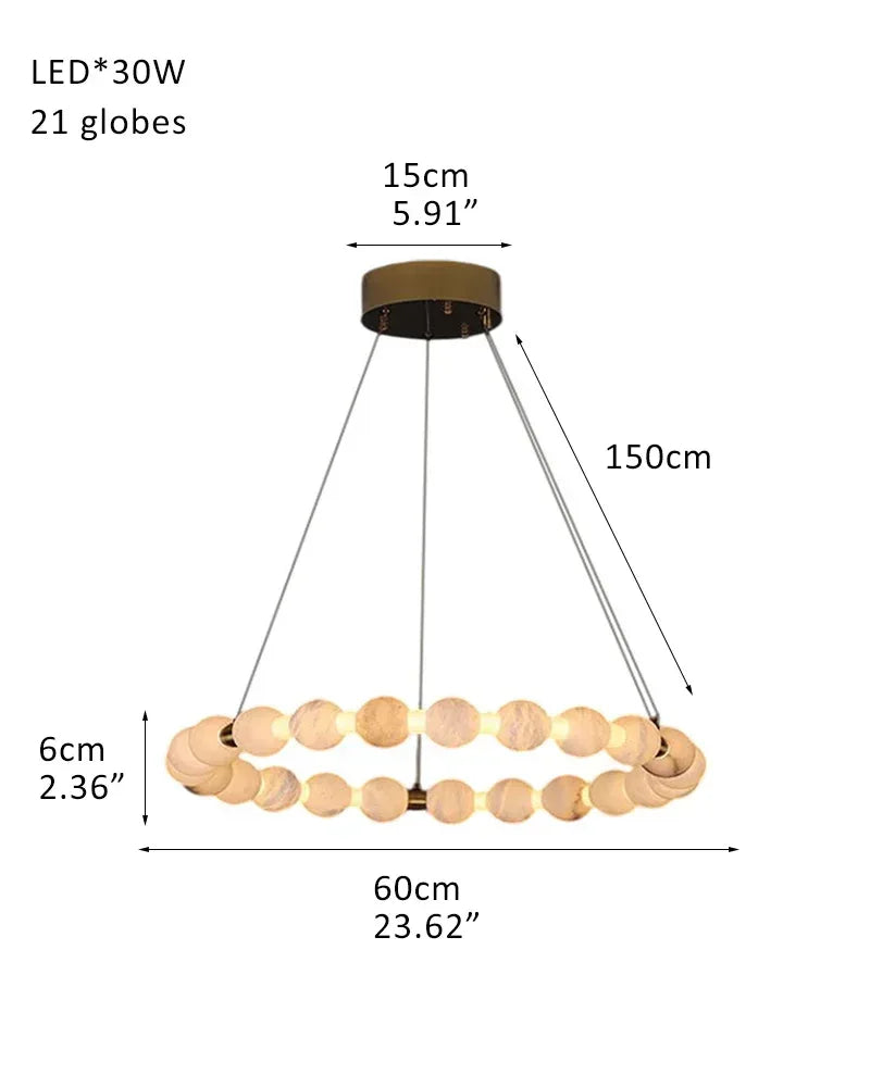 Pearl Alabaster Necklace Round Chandelier 20in 24in 31in 40in | Single Ring 21 globes-L60*H6CM L24"*2" White + Gold Luxury Modern Chandelier