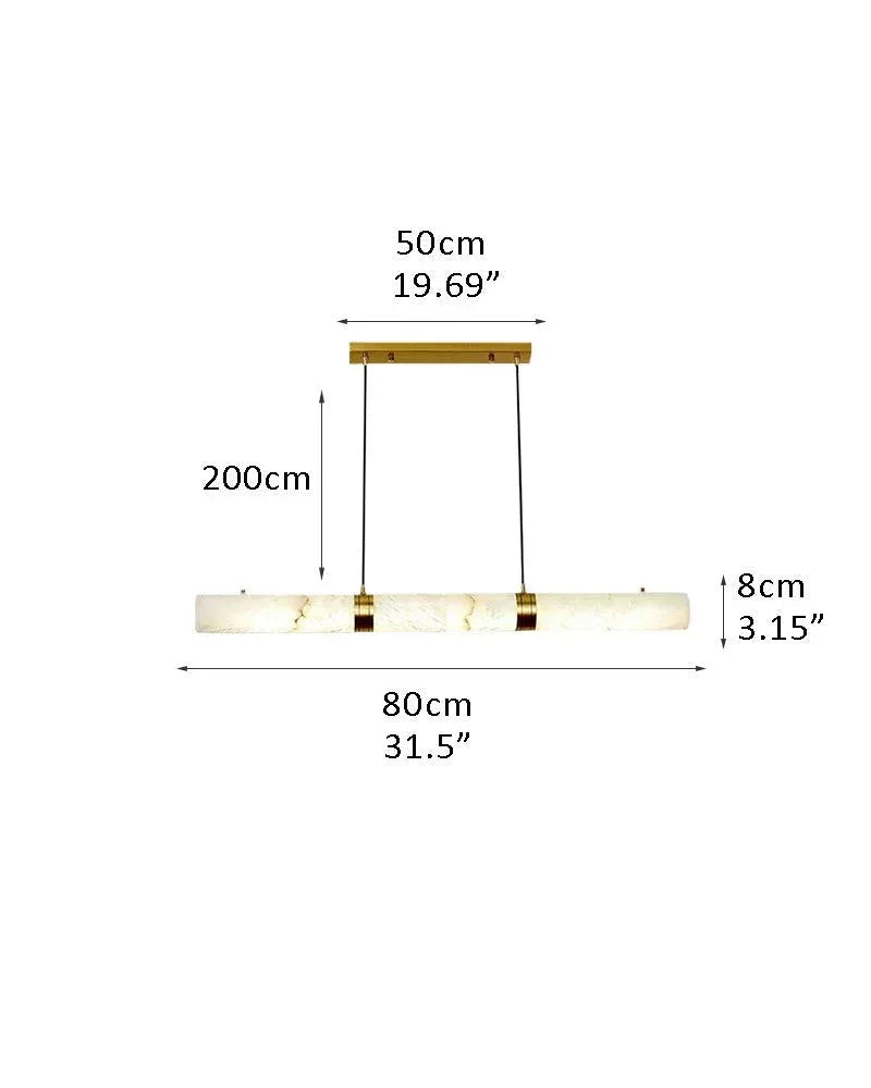 Tubular Bells Alabaster Cylinders Brass LED Pendant Lamp | horizonal & vertical L80*H8CM L31.5*H3.15" White + Brass Vintage Simple Hanging Lamp