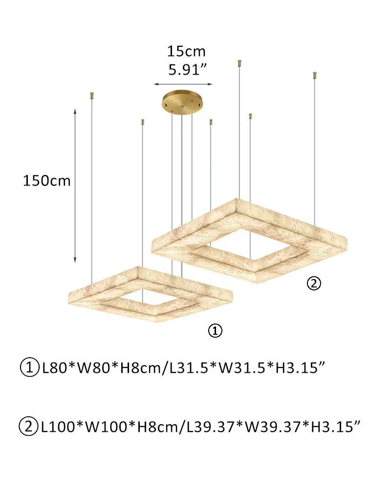 Medium Large LED Dimmable Square Alabaster Ceiling Pendant Lighting for American Loft S-L80+L100CM L31.5"+L39.37"-2 White American Vintage chandelier lamp