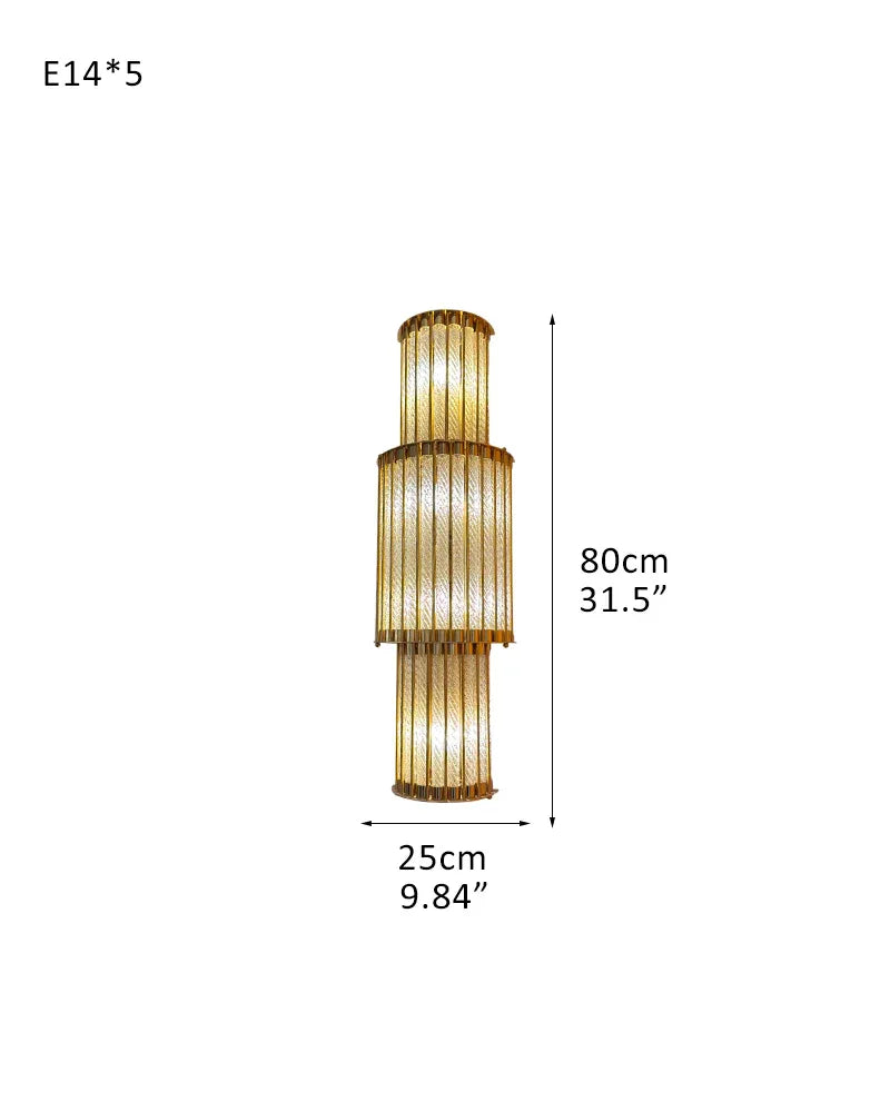 Modern Copper & Glass Linear Dimming Wall Sconce 16in/24in of height D25*H80CM D10"*H31.5" Gold Brass Aged Wall Sconces