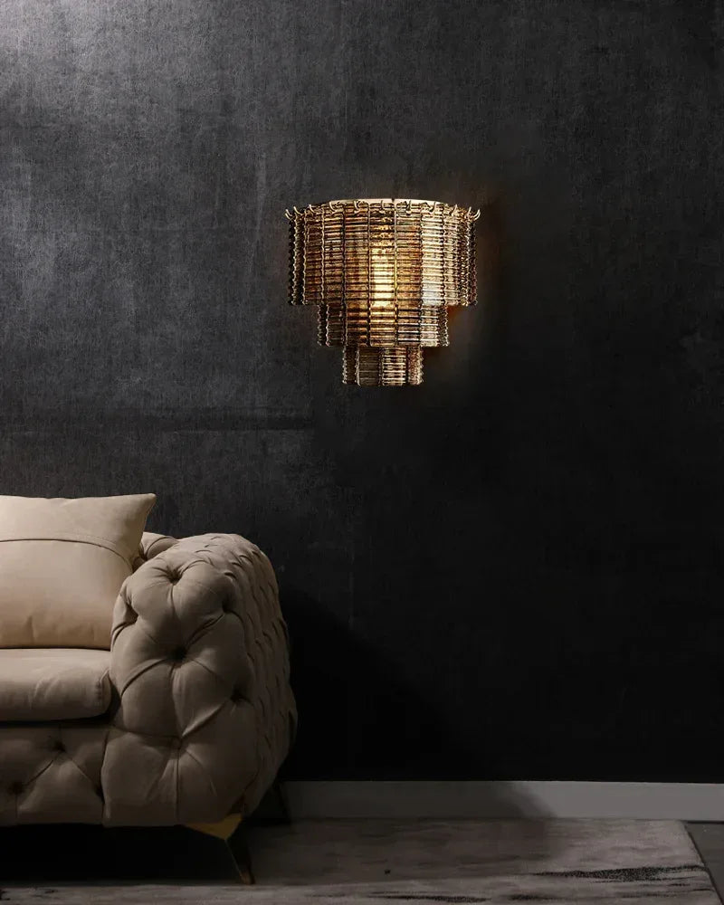 3-tier Clear & Smoke Ridged Glass Sirene Collection LED Wall Light Fixtures Wide 17" Flush Mounted Wall Sconce Lamp