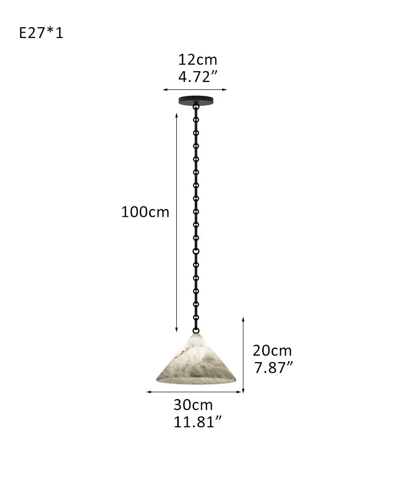 Medium 12" Conical Pendant White Alabaster Shade with Adjustable Chain for living room 1 light-D30*H20CM D11.8"*H7.9"-A White + Black Chain Modern Pendant lamp