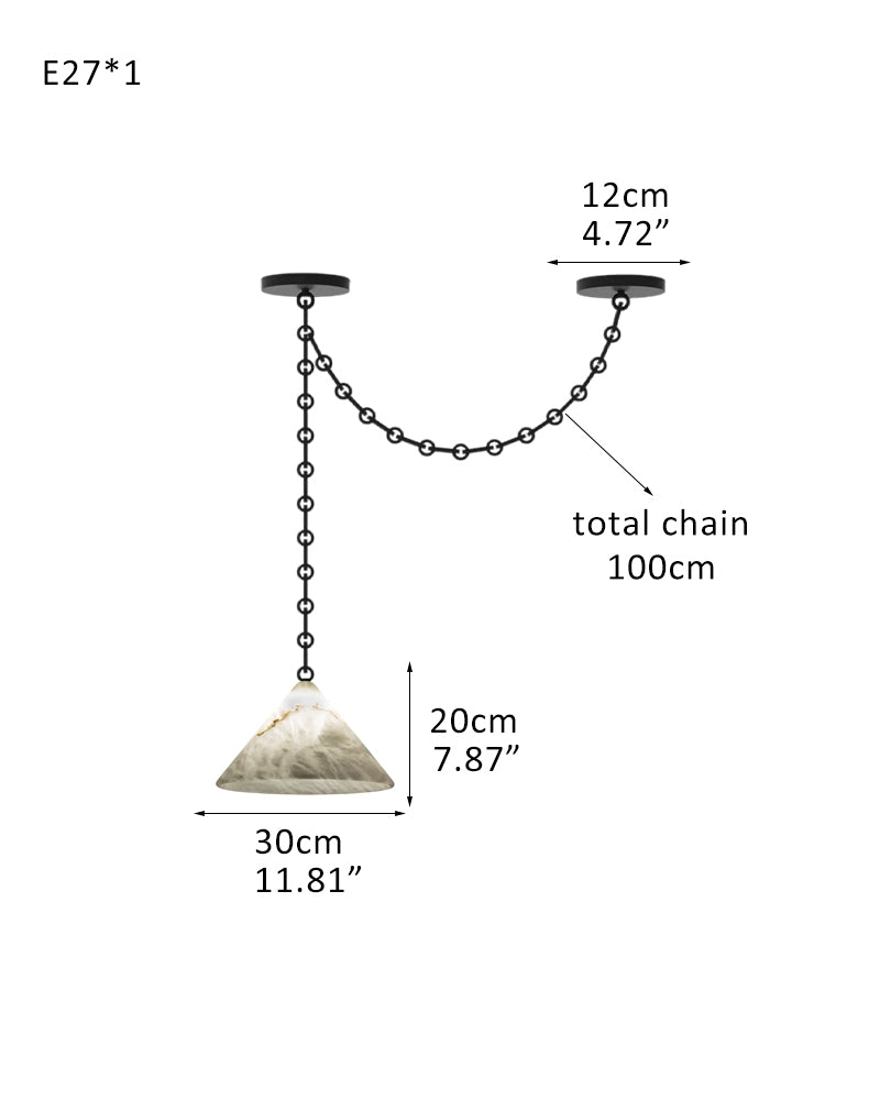 Multi-Head Matte White Alabaster Cone Hanging Kitchen Pendant Light 8" Wide | Black Chain