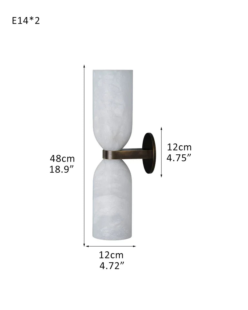 Double 2 lights Alabaster Tandem Wall Lamp in Unique Brass/Black Metal Framework D12*H48CM D4.72"*H18.9" Brass Modern Art Design Wall Lamp