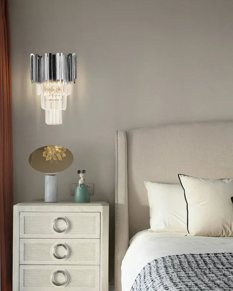 4-tier Crystal Wall Light Fixture 12" Dia, Brushed Stunning Gold/Chrome Stainless Flush Mounted Wall Sconce Lamp