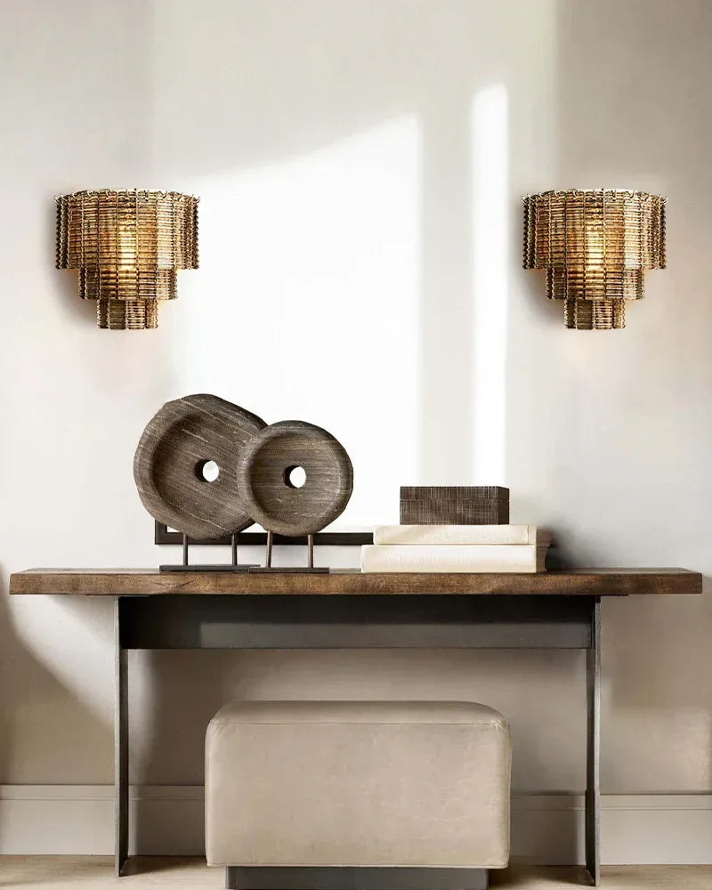 3-tier Clear & Smoke Ridged Glass Sirene Collection LED Wall Light Fixtures Wide 17" Flush Mounted Wall Sconce Lamp