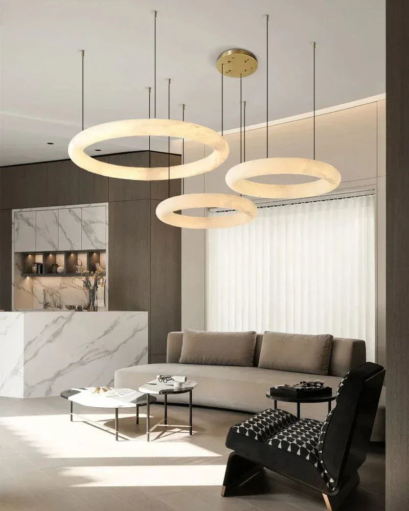 LightsStory Series Geometric Pendant Light | Torus Ring Smooth Spanish Marble, Nordic White finish for Kitchens, dining areas, and bedrooms Modern Pendant lamp