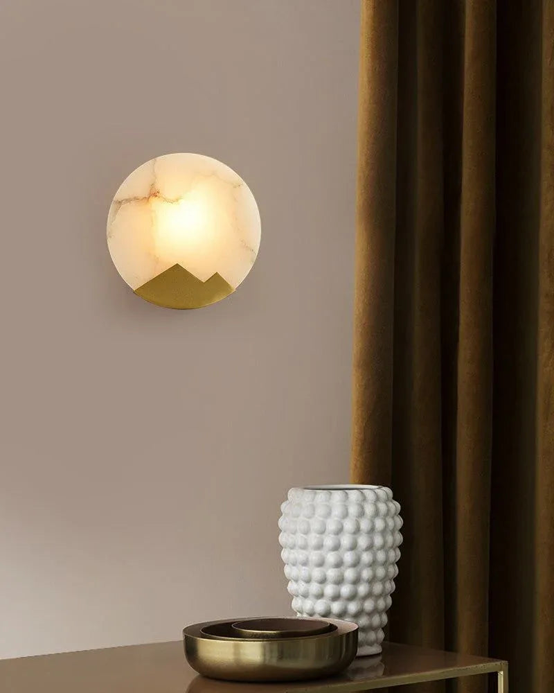 Nordic Alabaster Brass Wall Sconce Light Fixture 8" with Mountain-shaped Frame Flush Mounted Wall Sconce Lamp