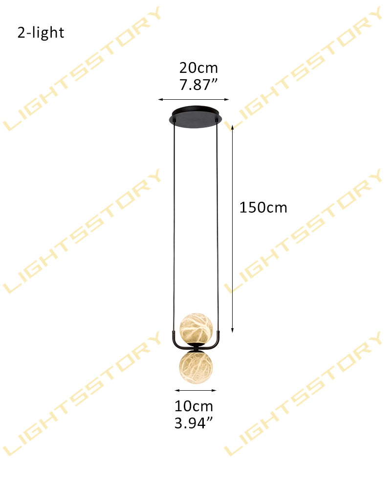 Stunning Double Alabaster Globes Pendant Suspension Light Lacquered Burnished Brass/Bronze