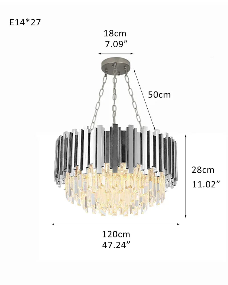 8/12/18/27-light Drum Round Crystal Chandelier dimming with Chrome/Gold Stainless housing D120*H25CM D47.24“*H11.02" Silver Luxury Drum Round Chandelier