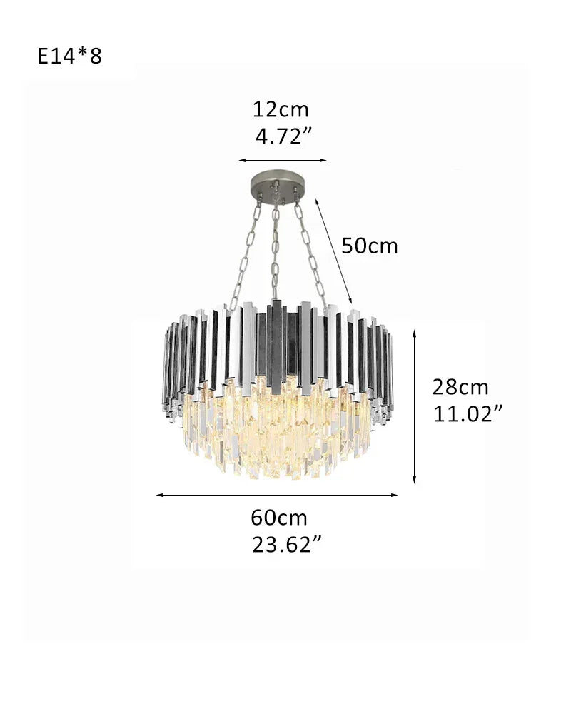 8/12/18/27-light Drum Round Crystal Chandelier dimming with Chrome/Gold Stainless housing D60*H25CM D23.62“*H11.02" Silver Luxury Drum Round Chandelier