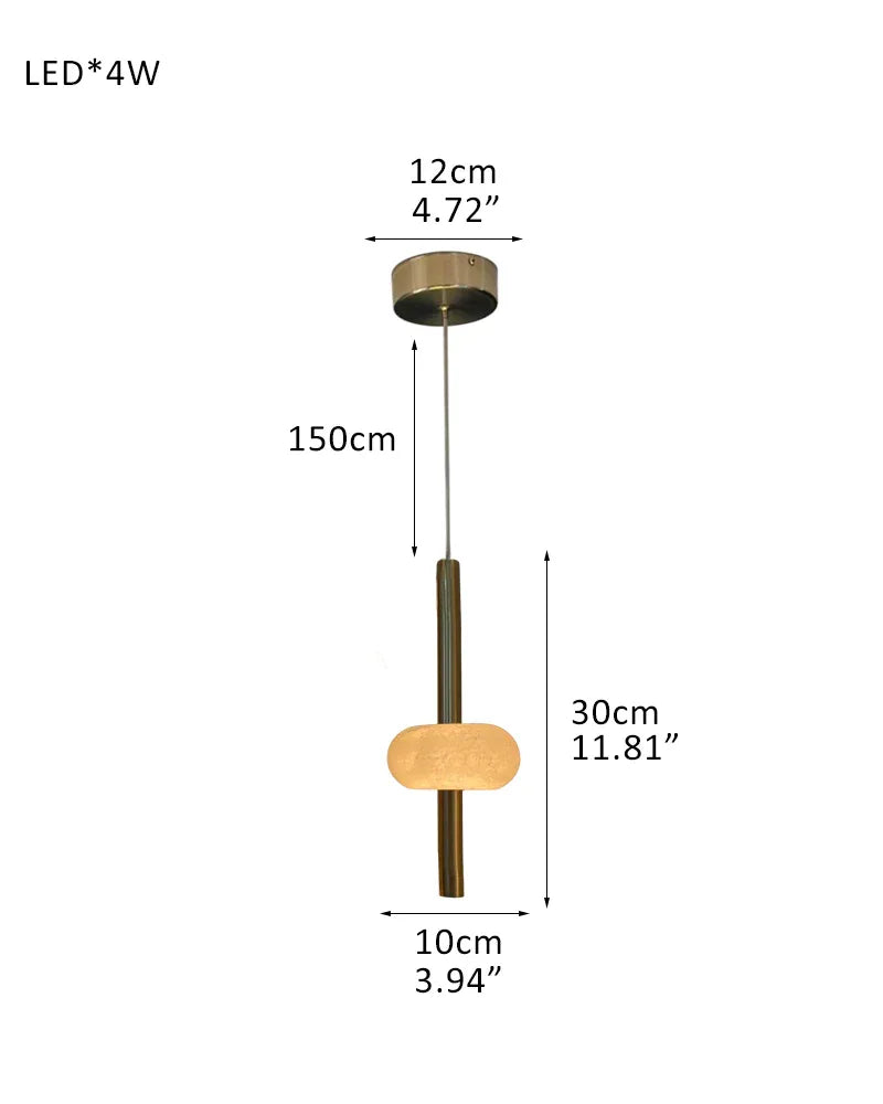 Modern Elegance Handmade Spanish Marble Pendant Lamp Wide 4" | Adjustable Long Cord 1-Light-L10*H30CM L3.9"*H11.8" White + Brass Modern Pendant lamp