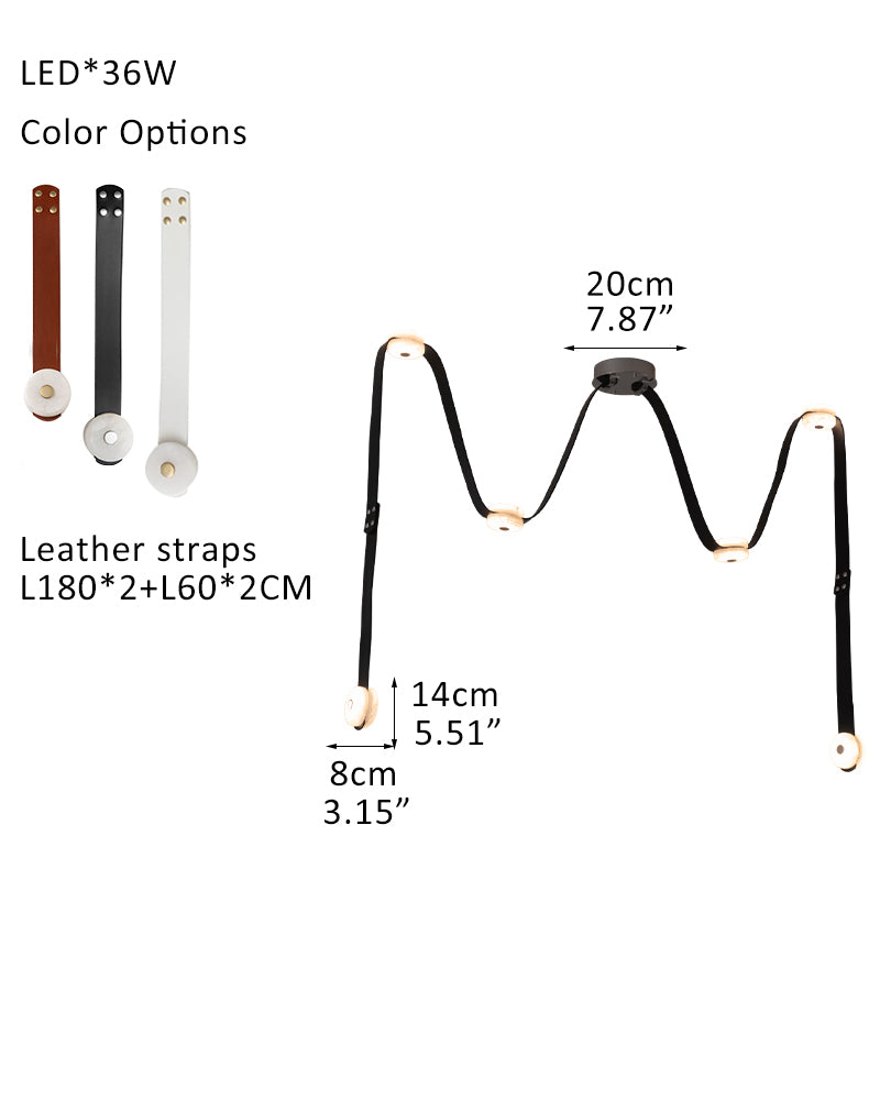 LED Mini SNAPS Module Ceiling Alabaster Pendant Light with Brown Leather Straps