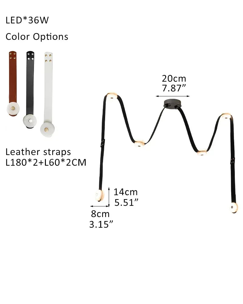 LED Mini SNAPS Module Ceiling Alabaster Pendant Light with Brown Leather Straps 6-light-L10*W152*H114CM L4"*W59.8"*H44.9" Modern Pendant lamp