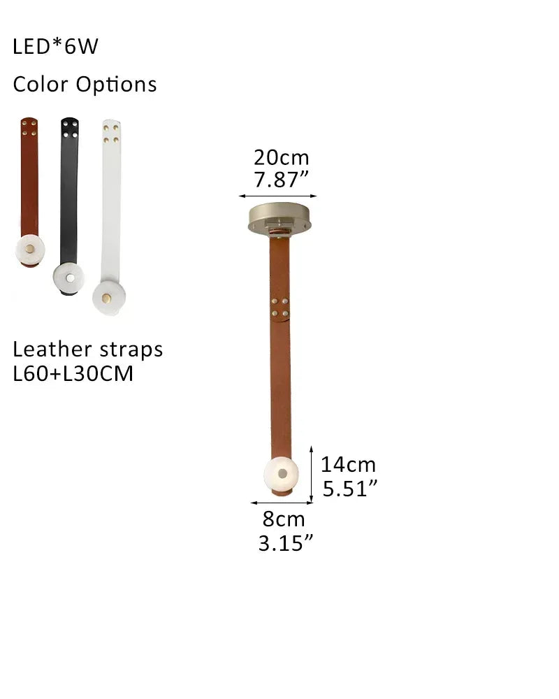 LED Mini SNAPS Module Ceiling Alabaster Pendant Light with Brown Leather Straps 1-light-L7*W10*H88CM L2.8"*W4"*H34.7" Modern Pendant lamp