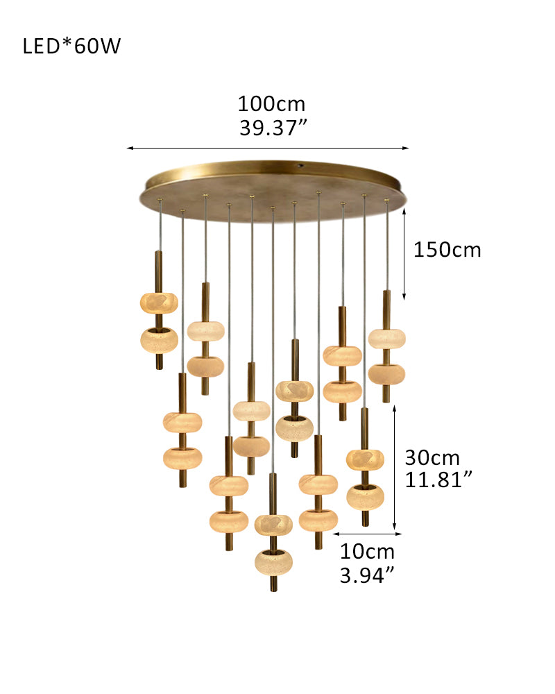 Villa 5 Light New Age Brass Cluster Pendant Light with 4in White Spanish Alabaster Shades