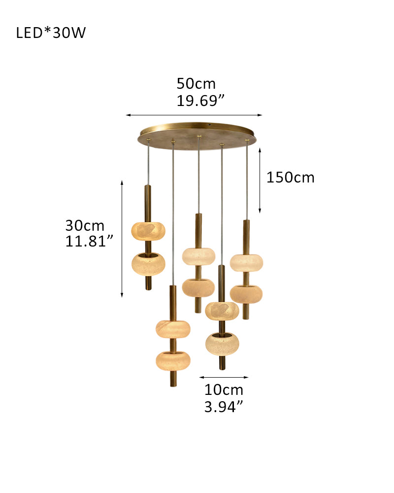 Villa 5 Light New Age Brass Cluster Pendant Light with 4in White Spanish Alabaster Shades