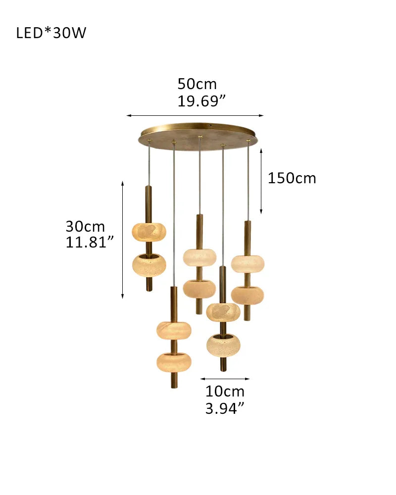 Villa 5 Light New Age Brass Cluster Pendant Light with 4in White Spanish Alabaster Shades 5-Light-L10*H30CM L3.9"*H11.8" White + Brass Modern Pendant lamp