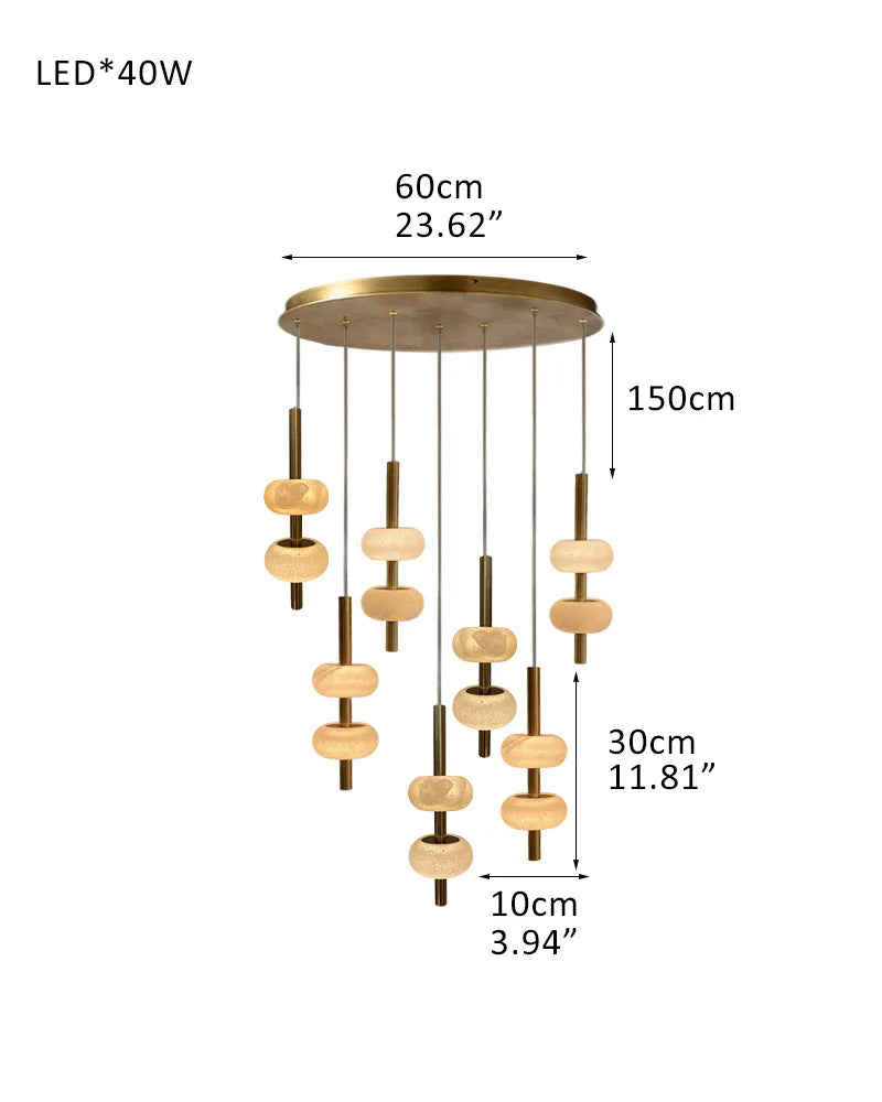 Villa 5 Light New Age Brass Cluster Pendant Light with 4in White Spanish Alabaster Shades 7-Light-L10*H30CM L3.9"*H11.8" White + Brass Modern Pendant lamp