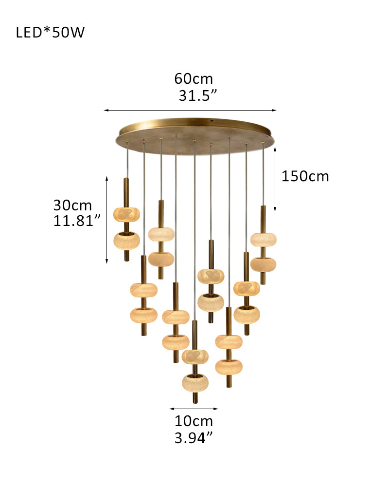 Villa 5 Light New Age Brass Cluster Pendant Light with 4in White Spanish Alabaster Shades