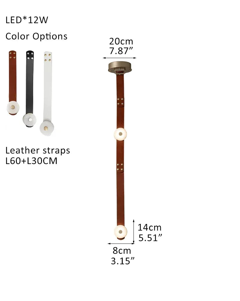 LED Mini SNAPS Module Ceiling Alabaster Pendant Light with Brown Leather Straps 2-light-L7*W10*H147CM L2.8"*W4"*H57.9" Modern Pendant lamp