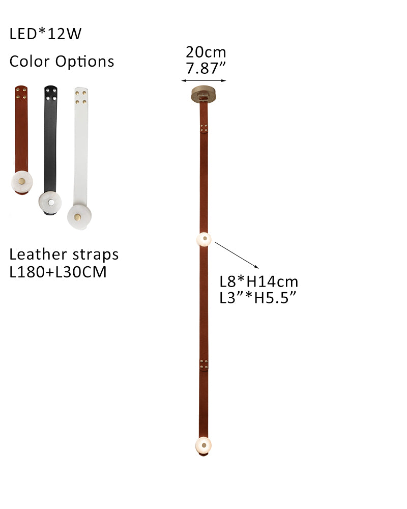 LED Mini SNAPS Module Ceiling Alabaster Pendant Light with Brown Leather Straps