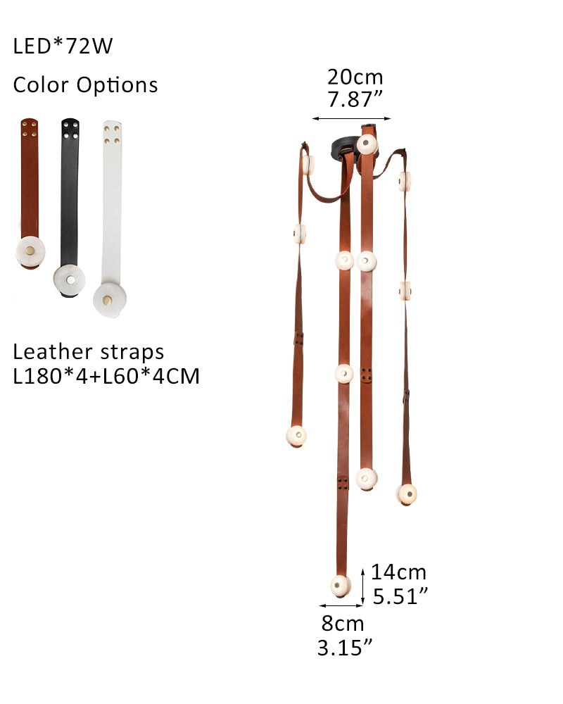 LED Mini SNAPS Module Ceiling Alabaster Pendant Light with Brown Leather Straps